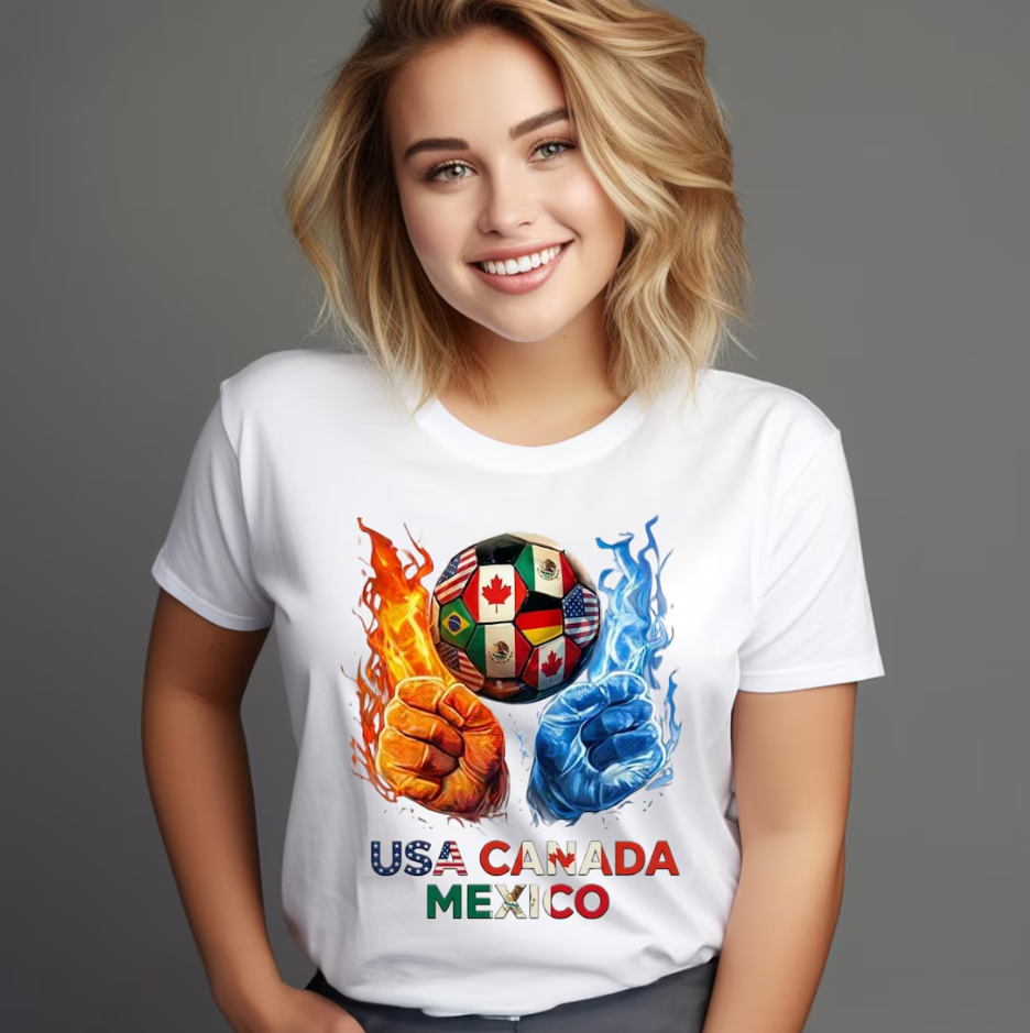 USA Canada Mexico Soccer Ball T-Shirt | North America Flags Fan Tee