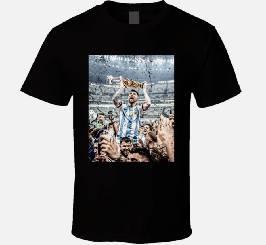 Lionel Messi Lifting World Cup Distressed T Shirt