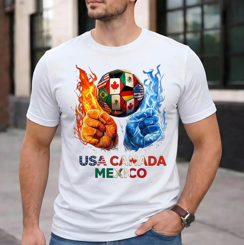USA Canada Mexico Soccer Ball T-Shirt | North America Flags Fan Tee