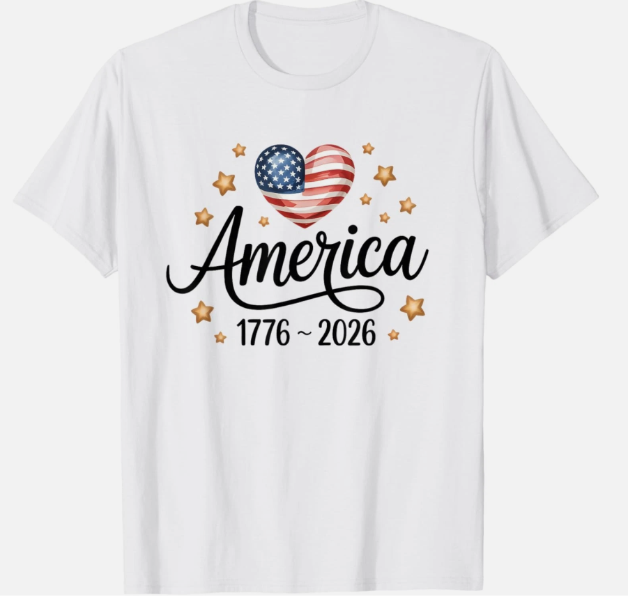 Flag Heart 1776 2026 July 4th 250th Birthday T-Shirt unisex T-Shirt