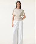 Effortless Boatneck Batwing Sleeve Side Ruched Top