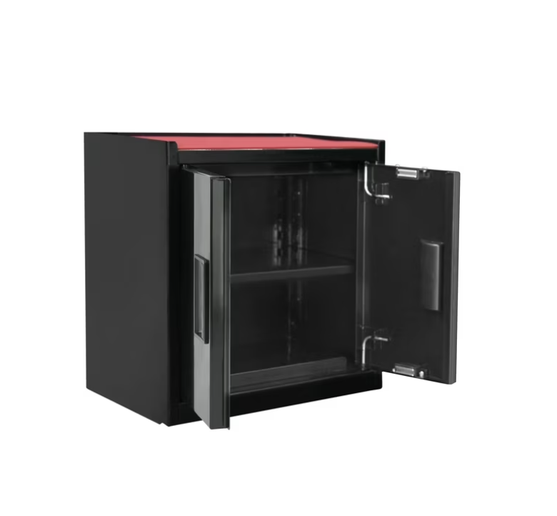 Hyper Tough Mini Tool Cabinet – 11.6-Inch Steel Storage Cabinet, Black, Double Doors & Non-Slip Top Mat