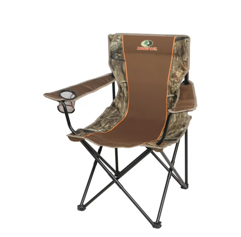Mossy Oak Soft Arm Camo Quad Camp Chair with Cupholder, Camp, Adult