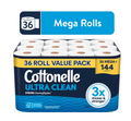 Cottonelle Ultra Clean Toilet Paper, Strong Toilet Tissue, 36 Mega Rolls