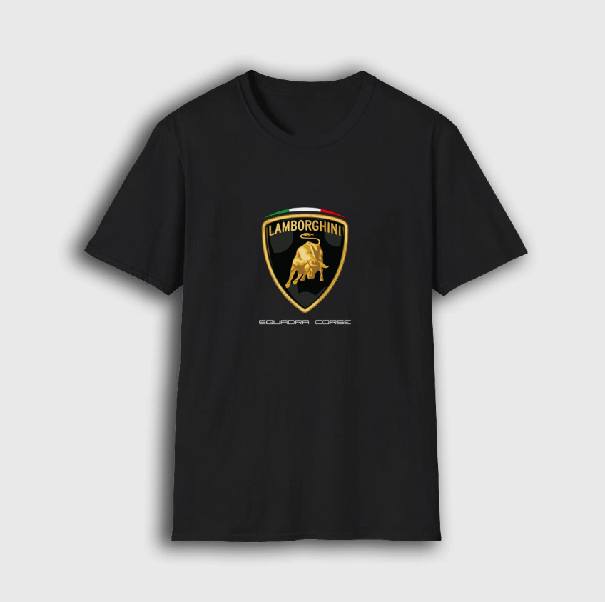 t shirt men LAMBORGHINI BLACK Logo T-Shirt American Men's T-Shirt
