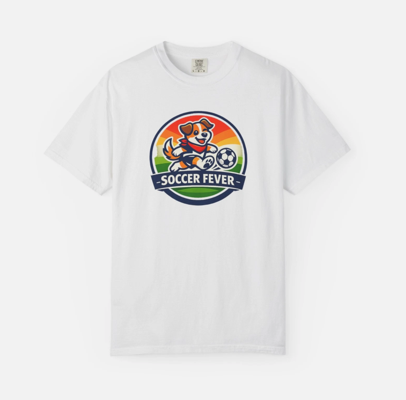 Soccer Fever Puppy T-shirt | Cute Dog Soccer Graphic Tee