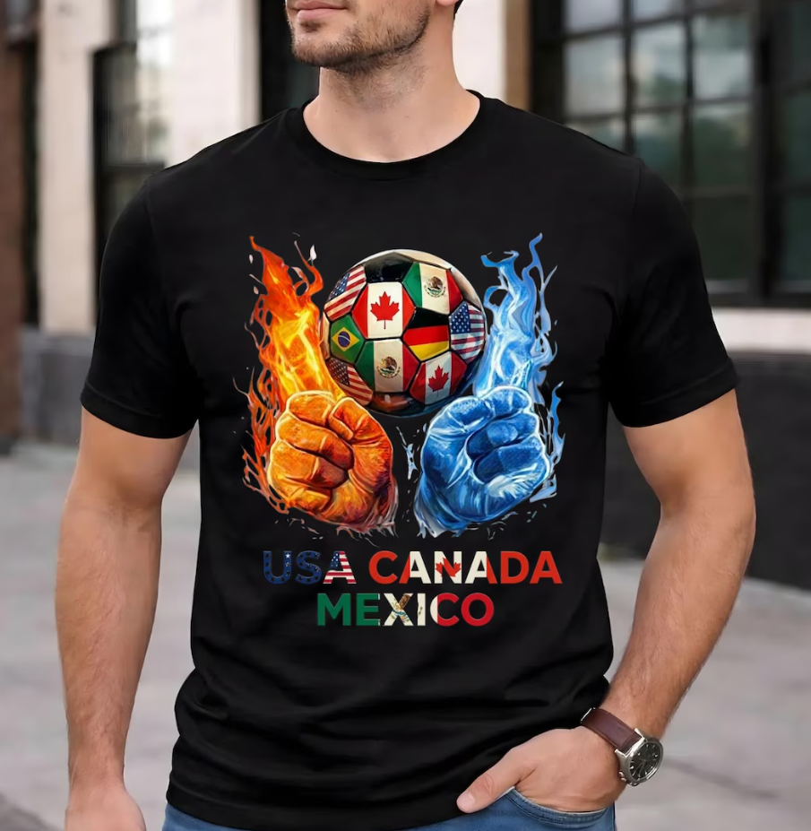 USA Canada Mexico Soccer Ball T-Shirt | North America Flags Fan Tee