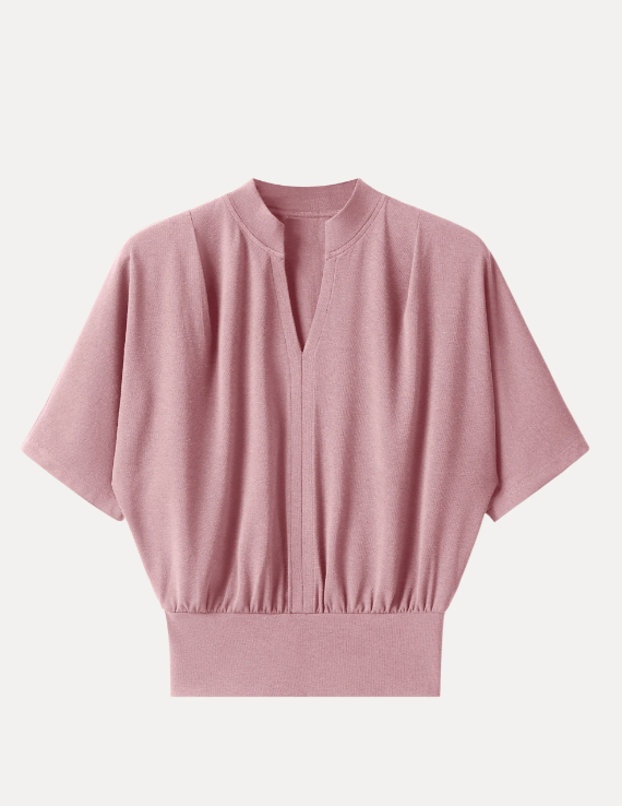 Stand Collar V-Neck Short Sleeve Top