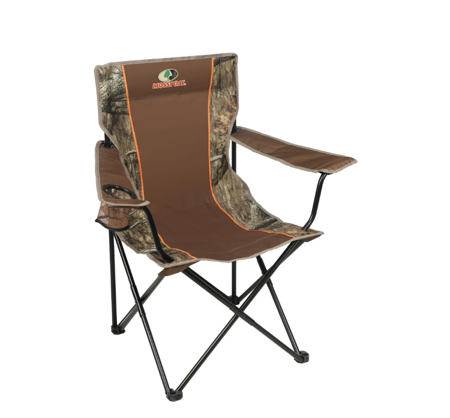 Mossy Oak Soft Arm Camo Quad Camp Chair with Cupholder, Camp, Adult