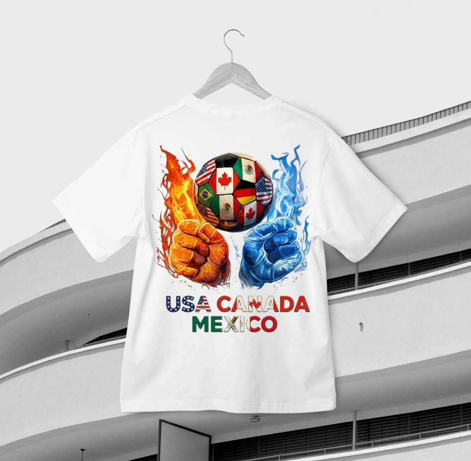 USA Canada Mexico Soccer Ball T-Shirt | North America Flags Fan Tee