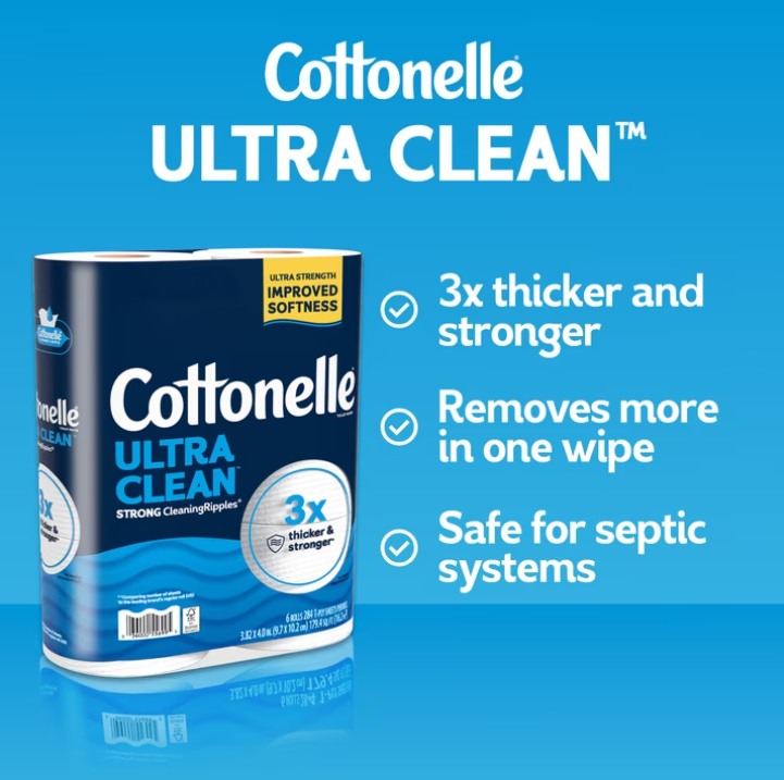 Cottonelle Ultra Clean Toilet Paper, Strong Toilet Tissue, 36 Mega Rolls