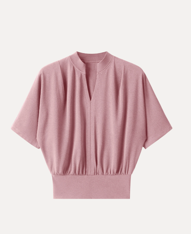 Stand Collar V-Neck Short Sleeve Top