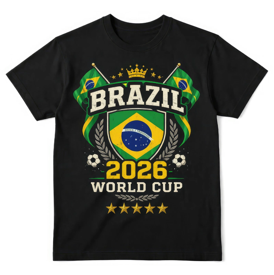 Brazil 2026 World Cup Shirt Soccer Fan Brazilian Flag Football Tee