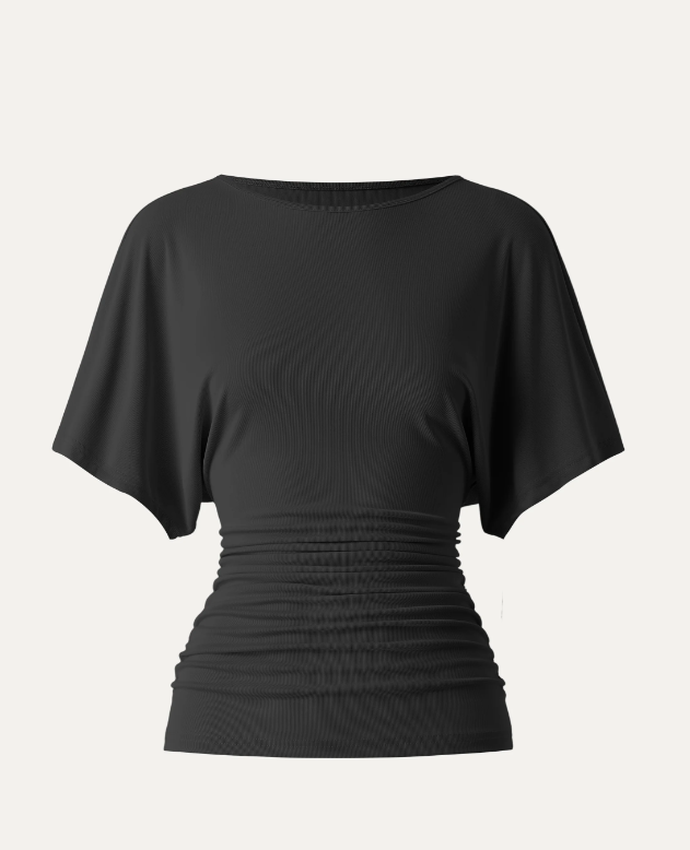 Effortless Boatneck Batwing Sleeve Side Ruched Top