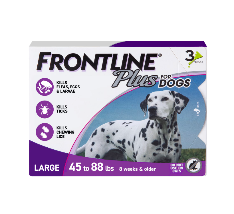 FRONTLINE Plus for Dogs Flea & Tick Large Breed Dog Spot Treatment, 45 - 88 lbs, 3 Count