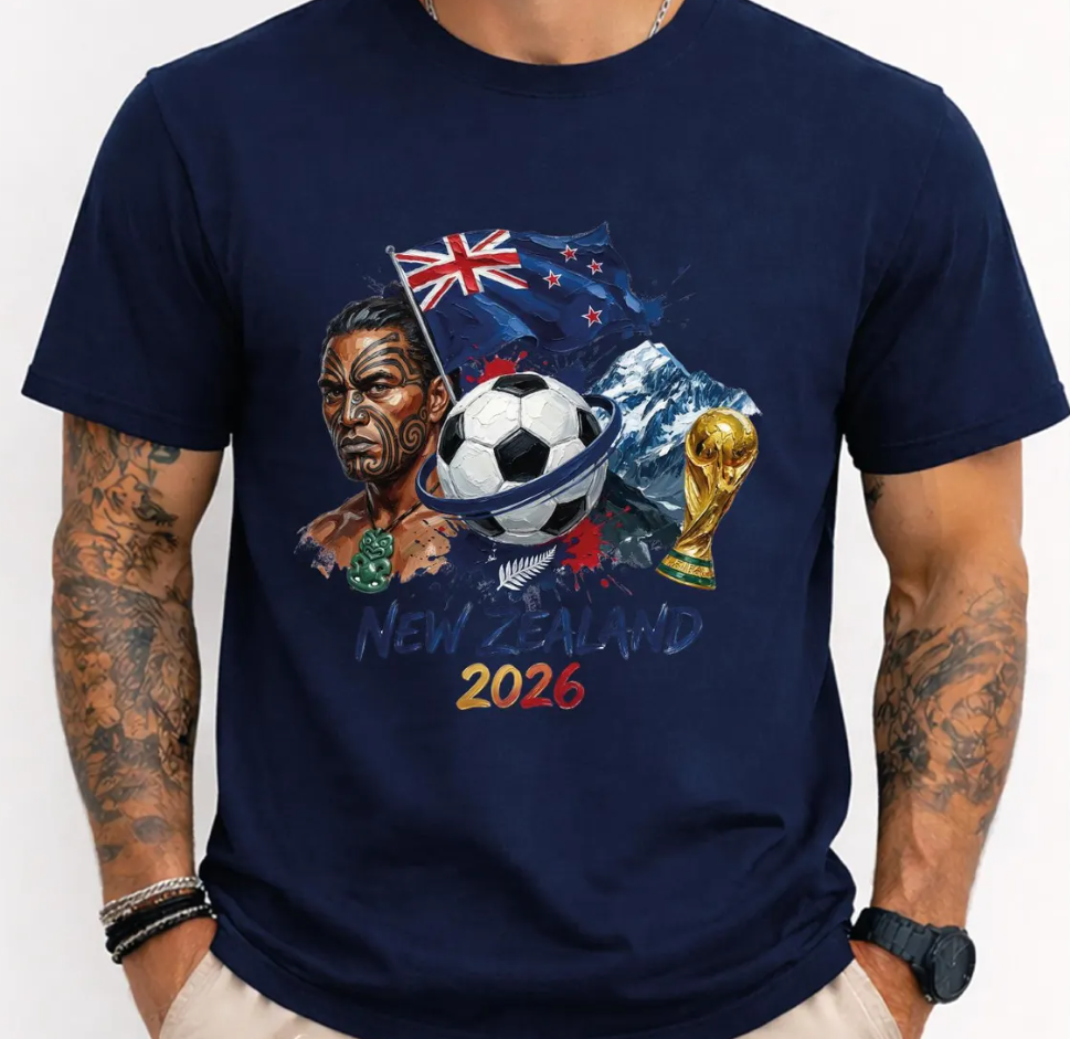 New Zealand 2026 Shirt, World Cup Soccer Tee, NZ Flag Football T-Shirt, FIFA 2026 Fan Gift, Maori Style Graphic Tee