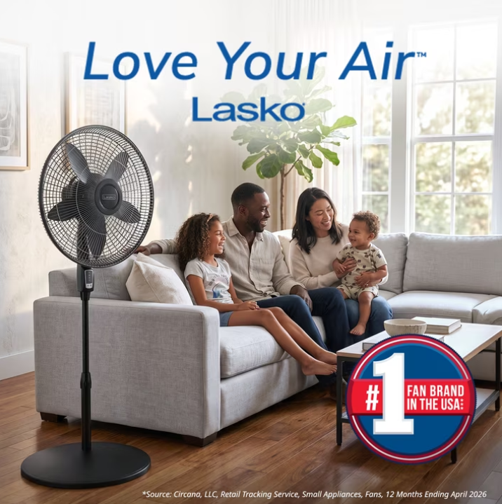 Lasko Cyclone Max 18" Oscillating Pedestal Fan with Remote, Adjustable Height and 4 Speeds for Whole Room Cooling, Black, S18605