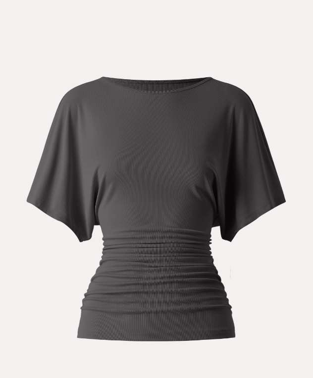 Effortless Boatneck Batwing Sleeve Side Ruched Top