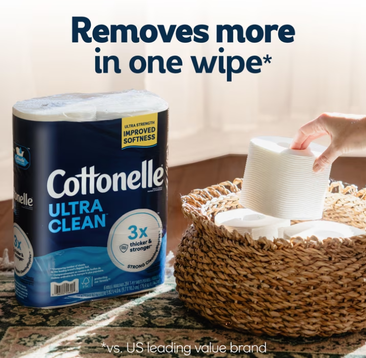 Cottonelle Ultra Clean Toilet Paper, Strong Toilet Tissue, 36 Mega Rolls