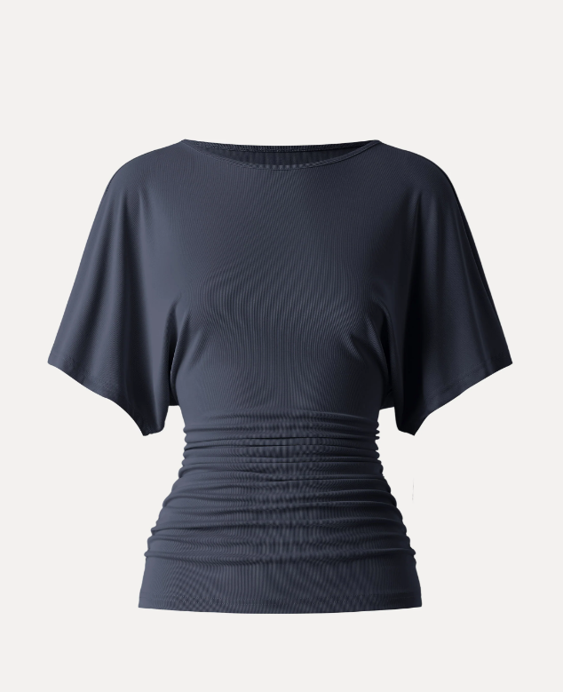 Effortless Boatneck Batwing Sleeve Side Ruched Top
