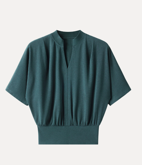 Stand Collar V-Neck Short Sleeve Top