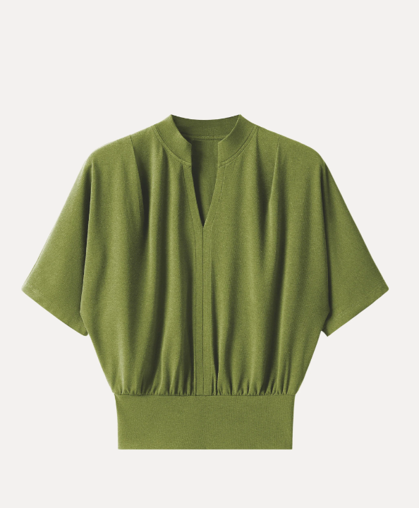Stand Collar V-Neck Short Sleeve Top
