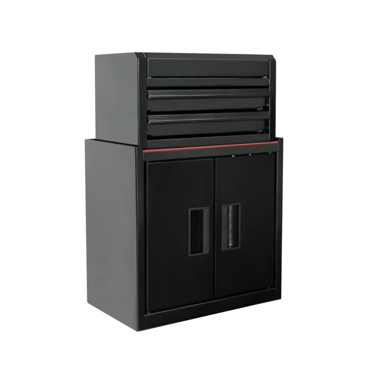 Hyper Tough Mini Tool Cabinet – 11.6-Inch Steel Storage Cabinet, Black, Double Doors & Non-Slip Top Mat