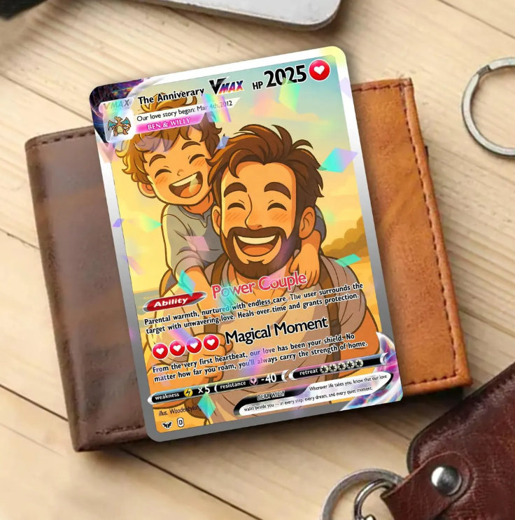 Custom Father and Child Pokemon Anime Card, Personalized Daddy and Me Gift, Father’s Day Pokemon Card, Custom Anime Style Card, Gift for Dad