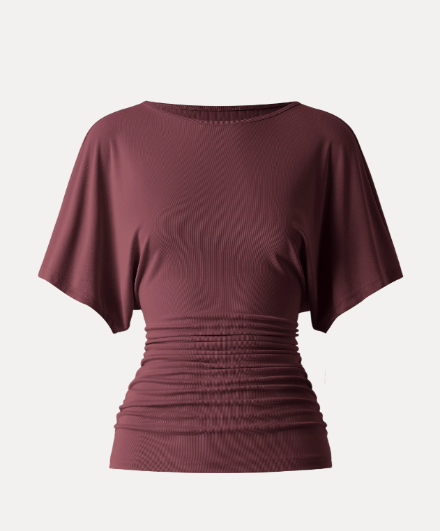 Effortless Boatneck Batwing Sleeve Side Ruched Top