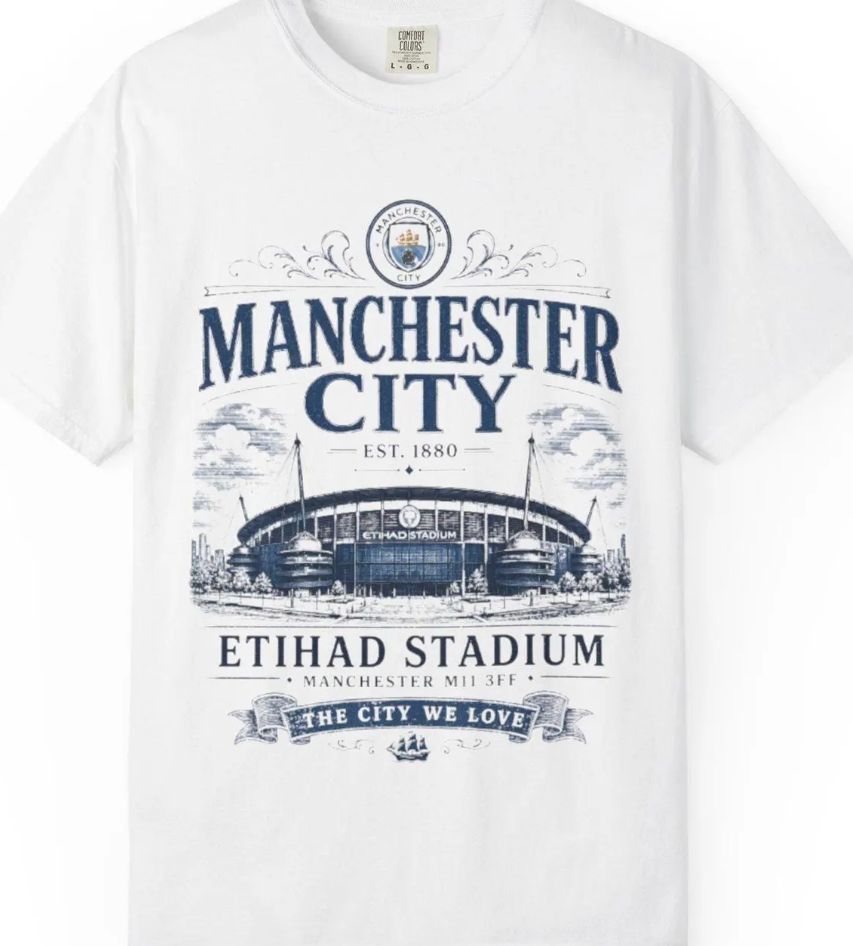 Man city tee, Man city tshirt, Manchester City Football Club Etihad Stadium Graphic Tee, man city fan, man city gift