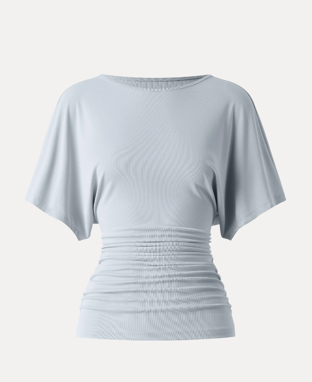 Effortless Boatneck Batwing Sleeve Side Ruched Top