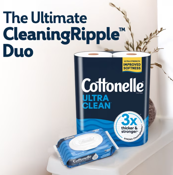Cottonelle Ultra Clean Toilet Paper, Strong Toilet Tissue, 36 Mega Rolls