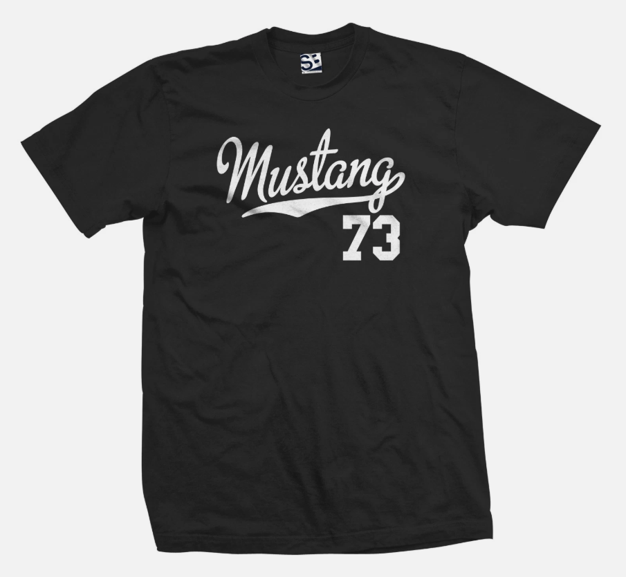 Mustang 73 Script T-Shirt 1973 Classic Dad Fathers Day Jersey Mens Tee Shirt