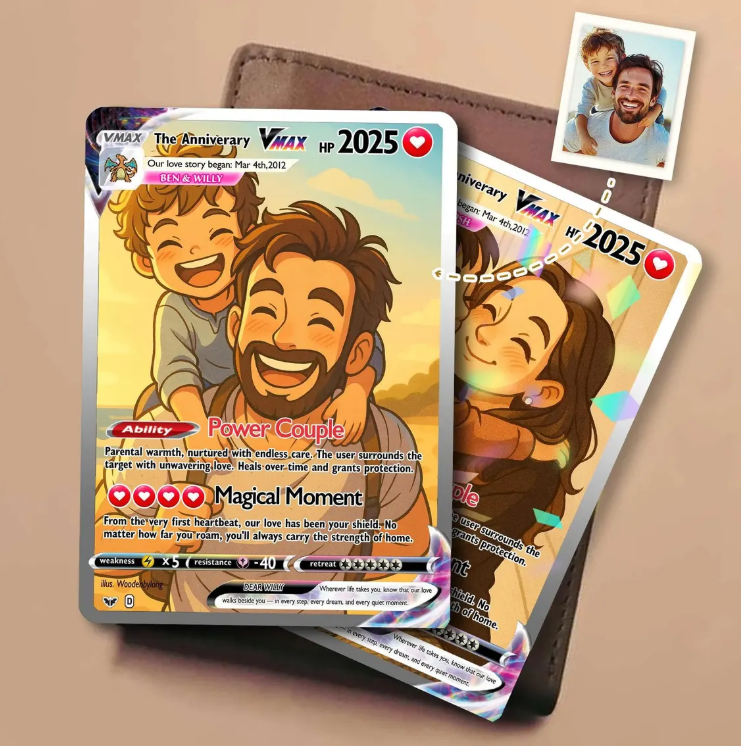 Custom Father and Child Pokemon Anime Card, Personalized Daddy and Me Gift, Father’s Day Pokemon Card, Custom Anime Style Card, Gift for Dad