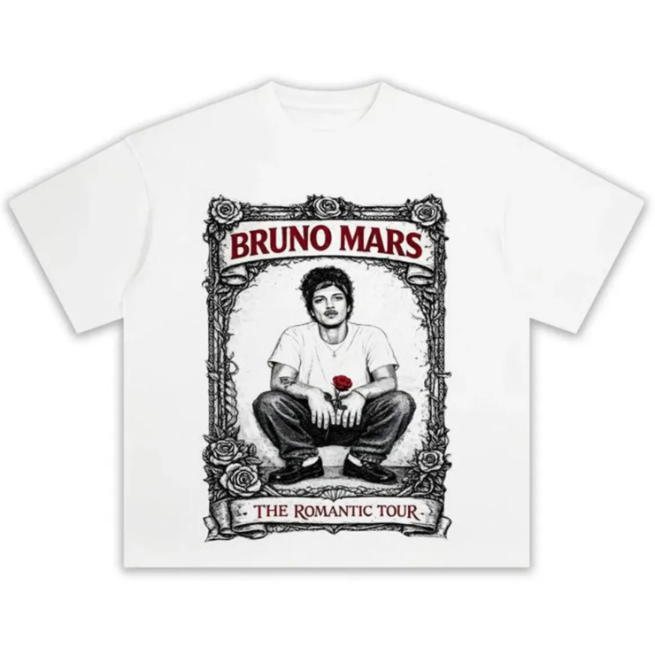 Bruno Mars The Romantic Tour Vintage T-Shirt, Retro Rose Frame Concert Graphic Tee, Pop R&B Music Shirt, Unisex Fan Gift