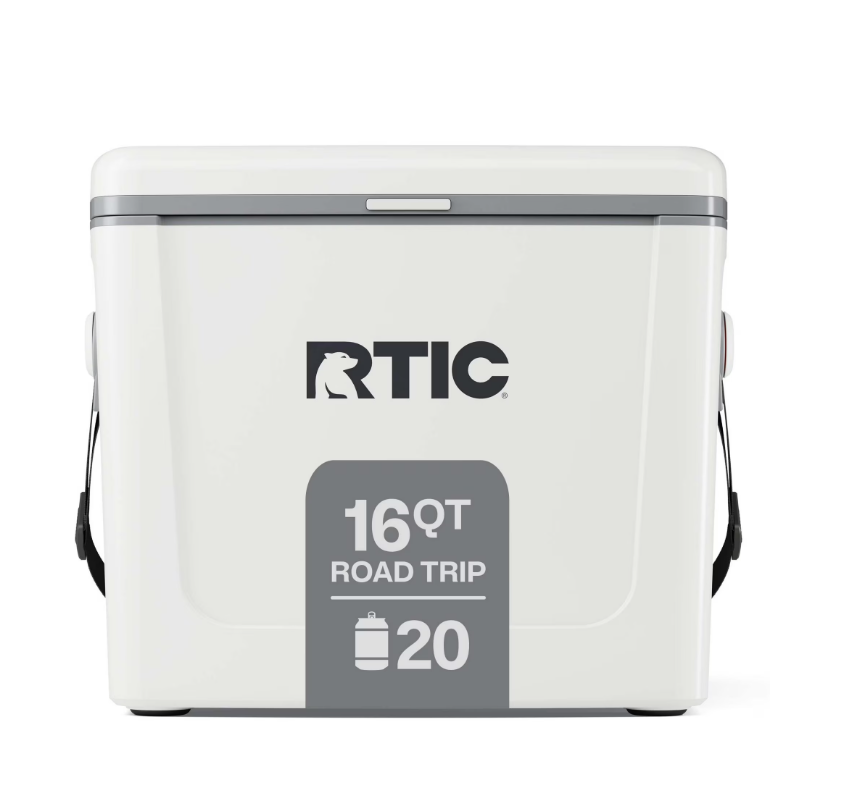 RTIC Road Trip 16 Qt Hard-Sided Cooler, Fits 12 Cans, White & Grey