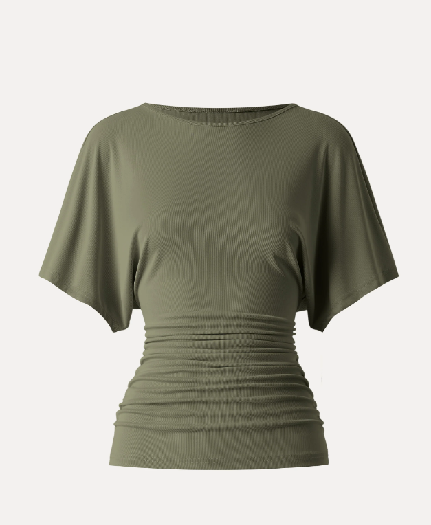 Effortless Boatneck Batwing Sleeve Side Ruched Top