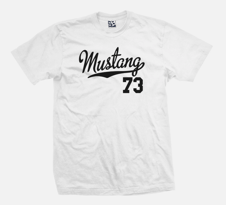 Mustang 73 Script T-Shirt 1973 Classic Dad Fathers Day Jersey Mens Tee Shirt