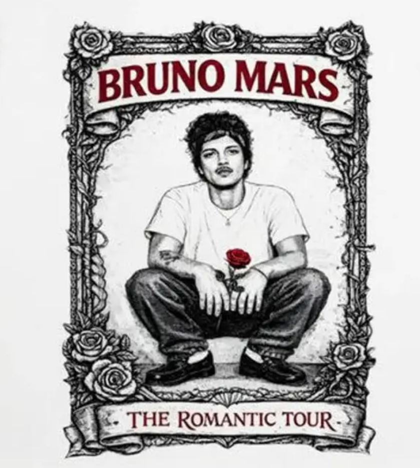 Bruno Mars The Romantic Tour Vintage T-Shirt, Retro Rose Frame Concert Graphic Tee, Pop R&B Music Shirt, Unisex Fan Gift