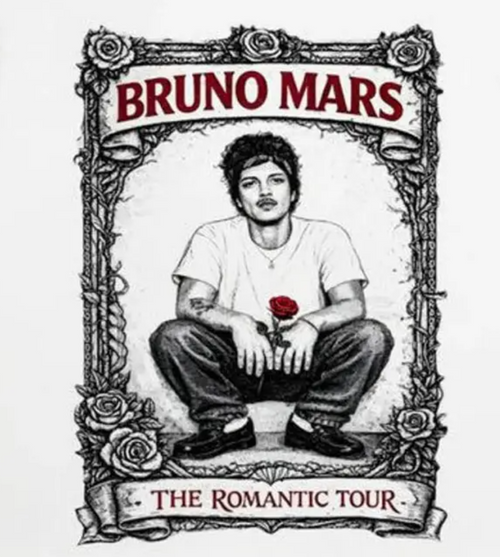 Bruno Mars The Romantic Tour Vintage T-Shirt, Retro Rose Frame Concert Graphic Tee, Pop R&B Music Shirt, Unisex Fan Gift
