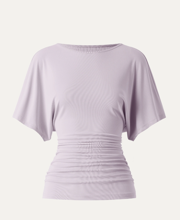 Effortless Boatneck Batwing Sleeve Side Ruched Top