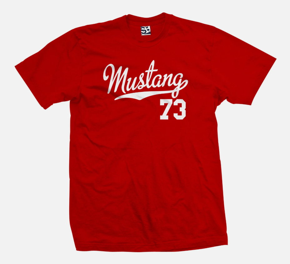 Mustang 73 Script T-Shirt 1973 Classic Dad Fathers Day Jersey Mens Tee Shirt
