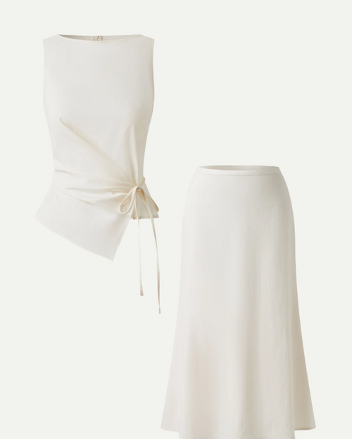 2Pcs Set Boatneck Waist-Defined Top & Maxi Flared Pull-On Skirt