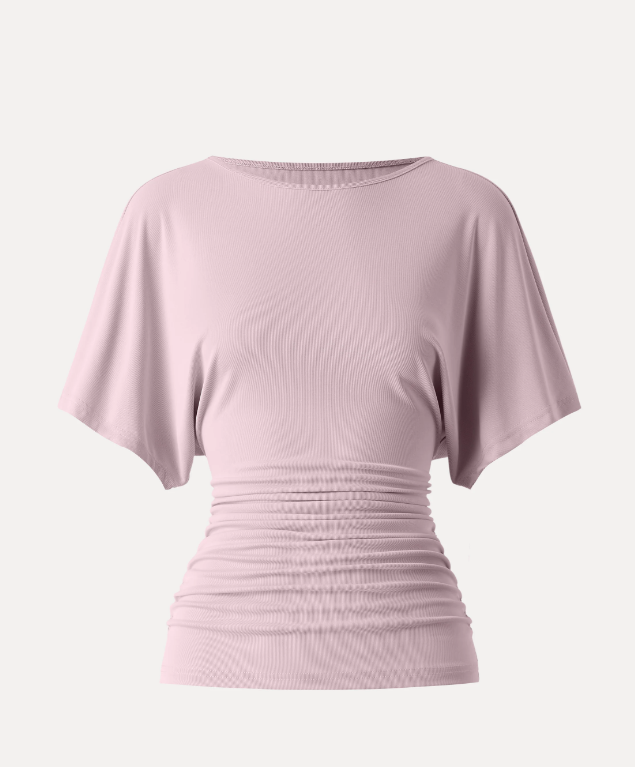 Effortless Boatneck Batwing Sleeve Side Ruched Top