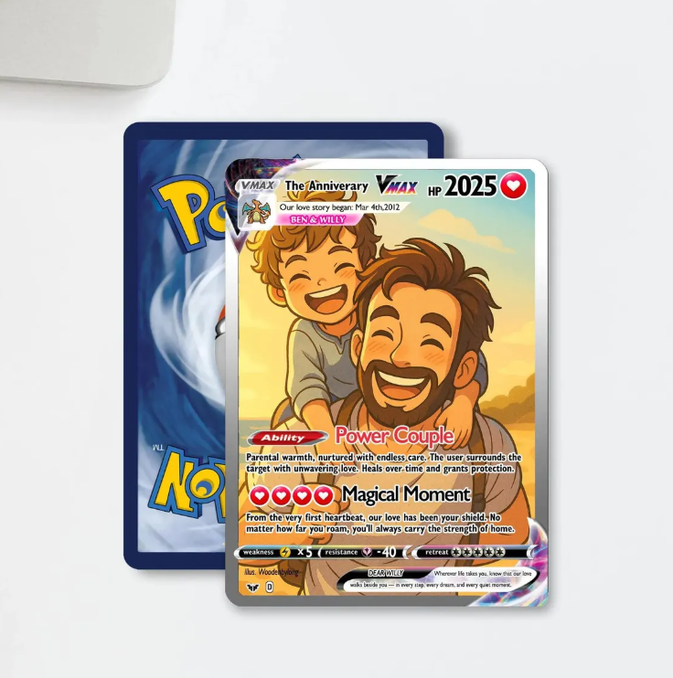 Custom Father and Child Pokemon Anime Card, Personalized Daddy and Me Gift, Father’s Day Pokemon Card, Custom Anime Style Card, Gift for Dad