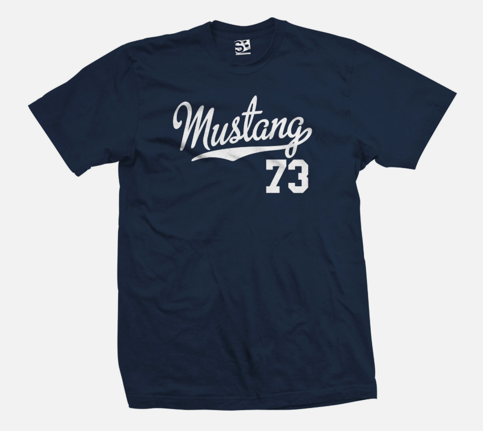 Mustang 73 Script T-Shirt 1973 Classic Dad Fathers Day Jersey Mens Tee Shirt