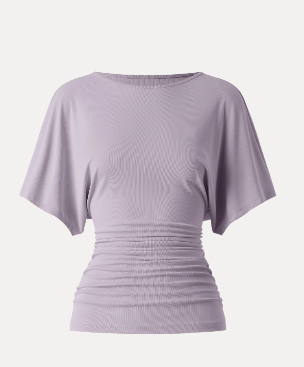 Effortless Boatneck Batwing Sleeve Side Ruched Top