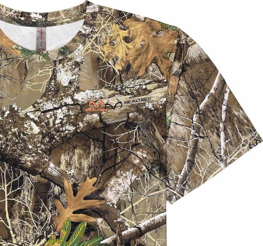 Youth Realtree Camo Hunting T-Shirt: Scent Control Cotton, Antler Logo