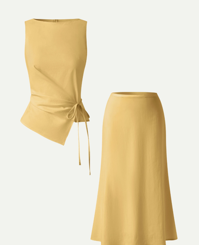 2Pcs Set Boatneck Waist-Defined Top & Maxi Flared Pull-On Skirt