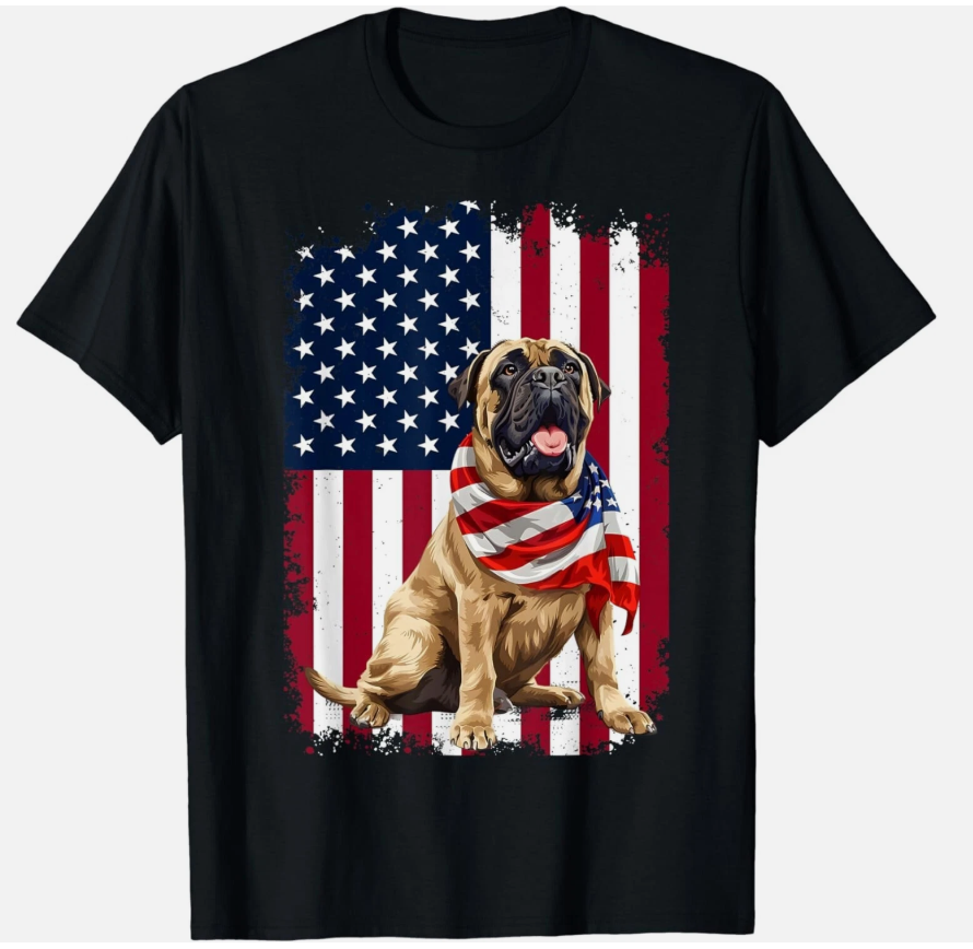 English Mastiff American Flag 4th Of July English Mastiff Gift Unisex T-Shirt